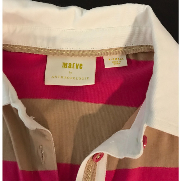 Anthropologie Maeve Women's Porter Striped Sleeveless Pink Tan Polo - Picture 5 of 10